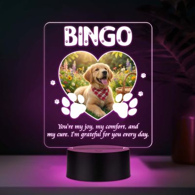 Personalized Dog Photo LED Table Lamp Customized with Dog Picture & Name Gift for Dog Lover Automatic Color Changing Light